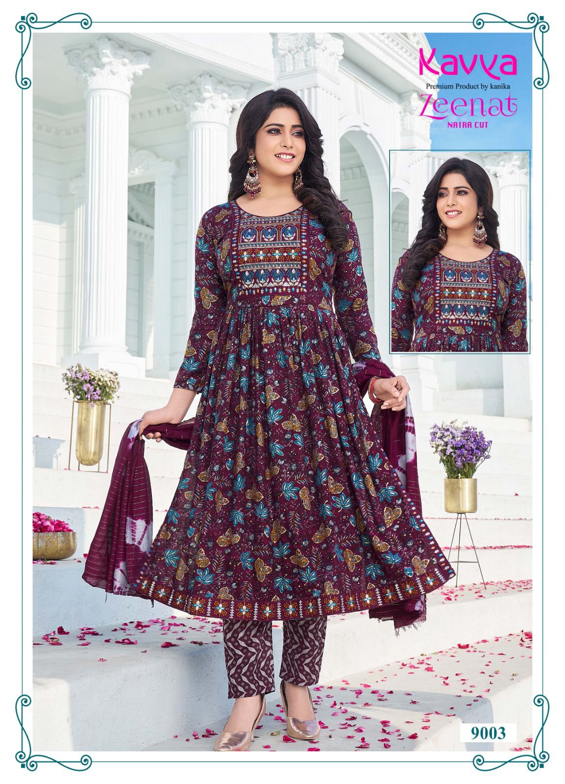 Zeenat Vol 9 By Kavya Naira Cut Printed Kurti With Bottom Dupatta Wholesale Online